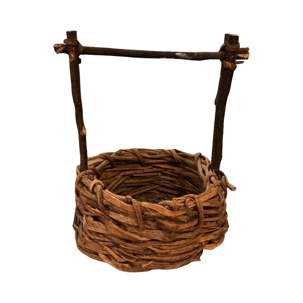 Vintage Rustic Grapevine Twig Basket Handcrafted Primitive Farmhouse Decor Brown